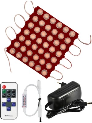Powerr Led Aydınlatma 20 Adet 12 Volt 6 Watt 6 Lensli Kırmızı 3030 Smd LED Modül 12A Tek Renk Rf Dimmer 3A Priz Tipi Adaptör Set