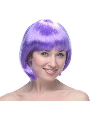 Buğz Lila Renk Kısa Model Parti Peruğu - Lila Renk Küt Saç