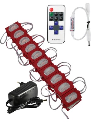 Powerr Led Aydınlatma 20 Adet 12 Volt 1.2 Watt Dar Açılı Tek Lensli Kırmızı LED Modül 12A Tek Renk Rf Dimmer 2A Priz Tipi Adaptör Set