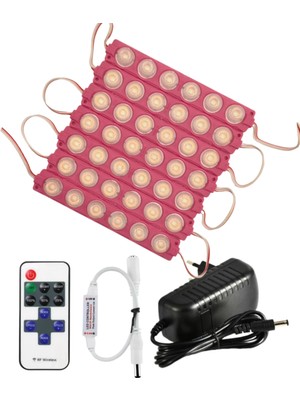 Powerr Led Aydınlatma 20 Adet 12 Volt 6 Watt 6 Lensli Pembe 3030 Smd LED Modül 12A Tek Renk Rf Dimmer 3A Priz Tipi Adaptör Set