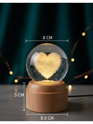Kalp Tasarımlı 360 Derece Dönen Cam Küre Gece Lambası Dekor
