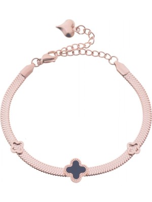 Normadia Şık Çelik Yassı Zincir Bileklik, Üç Sedef Yoncalı Tasarım