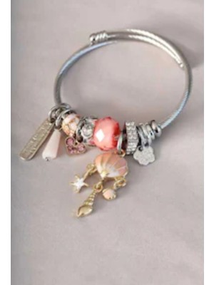 Normadia Şık Kadın Charm Istiridye Kabuklu Çelik Bileklik, Zarif ve Modern Tasarım