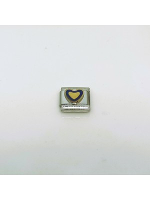 Normadia Sarı Lacivert Kalp Çelik Charm, Italyan Tasarım, 9mm, Tek Parça