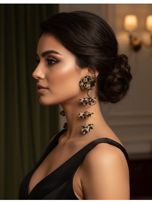 Kmod Life Çiçek Desenli Uzun Sallantılı Çelik Küpe