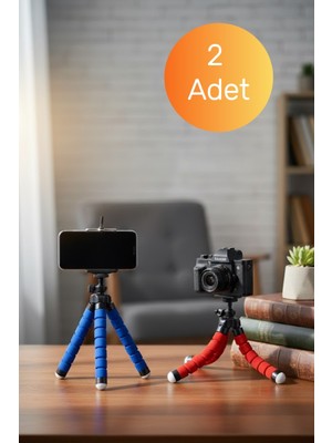 Primeaks Adet Esnek Ahtapot Tripod Seti - Telefon ve Kamera Uyumlu Masaüstü Stand