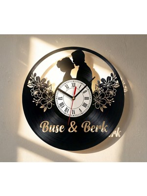 Craftverse Sevgililer Günü Özel Kişiselleştirilebilir Geri Dönüşüm Plak Duvar Saati - Romantik Hediye