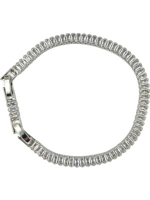 Normadia 14K Rodyum Kaplama Çelik Zirkon Taşlı Su Yolu Bileklik