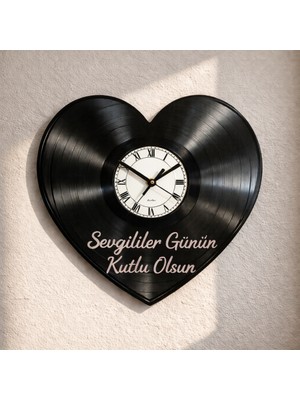 Craftverse Sevgililer Günü Hediyesi Kalp Formlu Geri Dönüşüm El Emeği Plak Duvar Saati