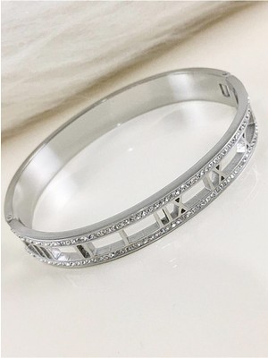 Normadia Şık Roma Rakamlı Zirkon Taşlı Rose Altın Renkli Çelik Bileklik