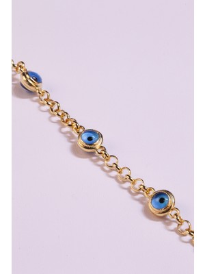 Normadia Camgöz Bileklik, Zincirli Altın Model, Nazar Boncuklu, Günlük Takı