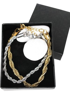 Normadia Şık Altın Renkli Çelik Bileklik Çift Seti, Modern ve Zarif Tasarım