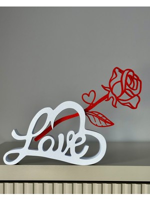 Pluto 3D Aşk Temalı Love Yazılı Kırmızı Gül Dekoru - Sevgililer Günü Için Özel Üretim