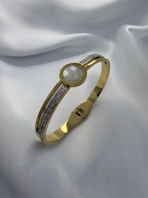 BG Jewellery Vıp Taşlı Sedefli Çelik Kelepçe