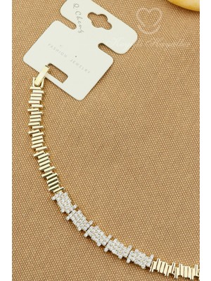 Normadia Şık Altın Kaplama Zirkon Taşlı Sıralı Bileklik, 17+2cm, Zarif Tasarım