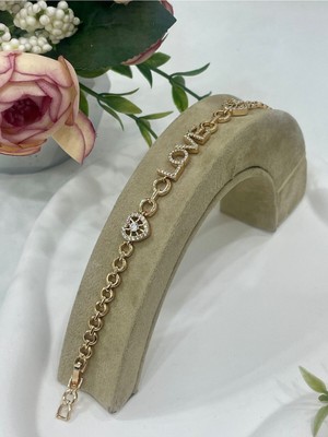 Normadia Şık Love Yazılı Zirkon Taşlı Bileklik 18,5CM-17CM Rose Renk