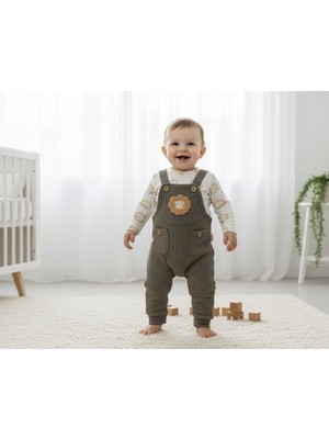 MİNİM Aslan Baskılı ve Nakışlı Baskılı Bebe Slopet Takım - Günlük - Bayramlık - Özel Gün