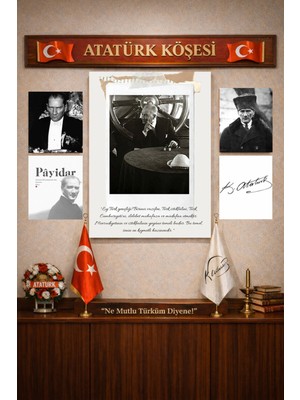 Koi Art Design Atatürk Köşesi Temalı 5 Parçalı Okul, Ofis, Makam, Ev Için Yüksek Kaliteli Uv Baskılı Tablo Seti