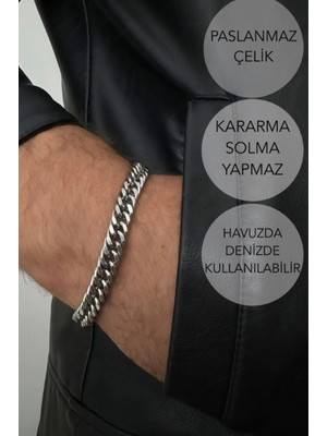 Normadia Küba Zincir Kalın Model Çelik Zincir Bileklik, Modern ve Şık Takı