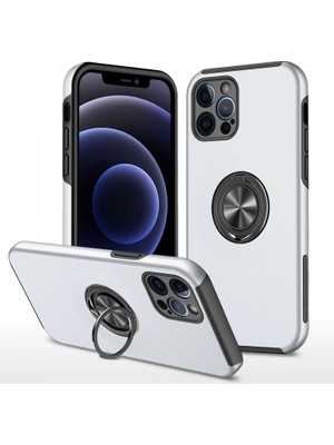 Alem Iphone 12 Pro Kılıf Elit Yüzüklü Kapak - Gümüş