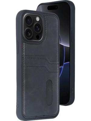 Alem Iphone 15 Pro Max Kılıf Sara Kartvizitli Deri Kılıf - Siyah
