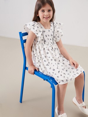 Lc Waikiki Yeni Sezon Kare Yaka Keten Görünümlü Kız Çocuk Elbise