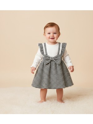 MİNİM Kaz Ayağı Fiyonk Detaylı Kız Bebek Elbise - Bayramlık - Doğum Günü - Özel Gün - Günlük