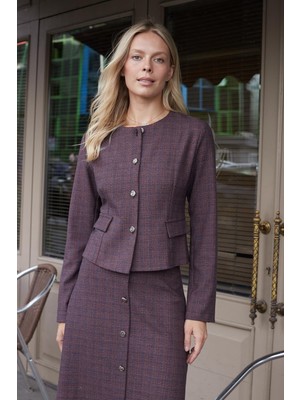 Jument Kadın Geniş Sıfır Yaka Cep Kapaklı Uzun Kol Kısa Ceket 30095 Kahve