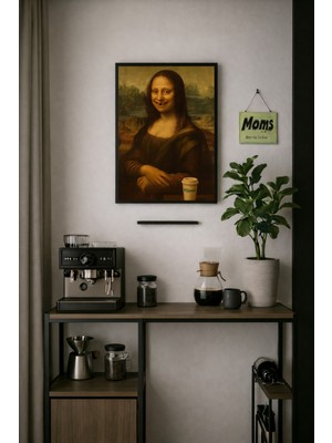 Koi Art Design Siyah Çerçeveli Tek Parça Modern Kahve Köşesi Temalı Yüksek Kalite Uv Basklı Tablo