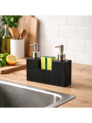 Padilon Çift Hazneli Sıvı Sabunluk ve Deterjanlık Sünger Bölmeli Modern Mutfak Organizeri (Sünger Hariç)