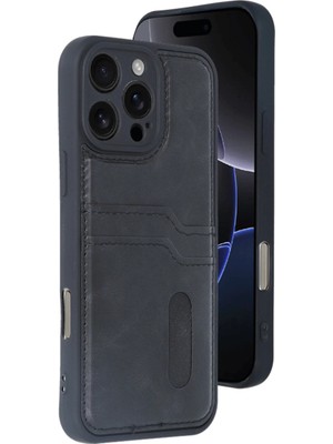 Alem Iphone 16 Pro Kıl��f Sara Kartvizitli Deri Kılıf - Siyah
