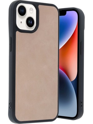 Alem Iphone 14 Kılıf Aras Deri Kapak - Pudra