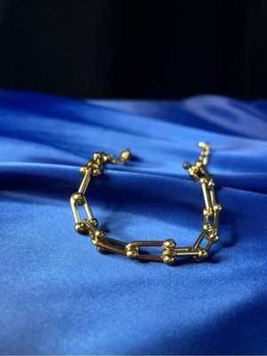 Normadia Şık Sarı Renk 24 Ayar Altın Kaplama Çelik Bileklik