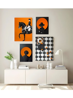 Koi Art Design At Tasarımlı 4 Parçalı Yüksek Kalite Uv Baskılı Modern Tablo Seti