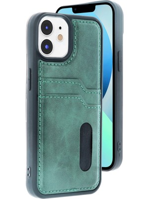 Alem Iphone 11 Kılıf Sara Kartvizitli Deri Kılıf - Koyu Yeşil