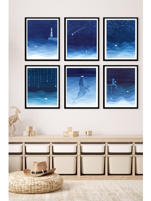 Koi Art Design Kağıt Gemi Tasarımlı Çerçeve Görünümlü 6 Parçalı Yüksek Kalite Uv Baskılı Tablo Seti