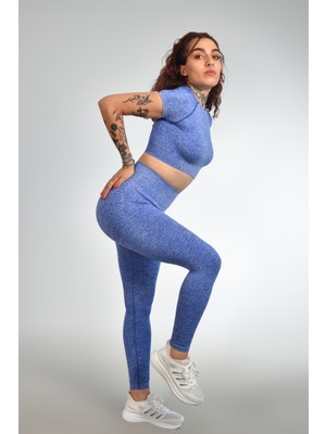 gymphoenix Milano Mavi Kısa Kol Tayt Takım
