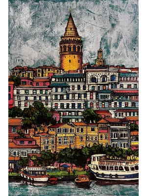 Mushen Studıo Galata Kulesi Yağlıboya Kanvas Tablo