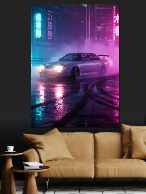 Mushen Studıo Neon Işıklı Hızlı Araba Dekoratif Kanvas - Mdf Ahşap Tablo