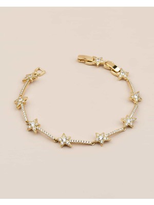 Normadia Parlak Asimetrik Yıldızlı Zirkon Taşlı 14K Xuping Bileklik