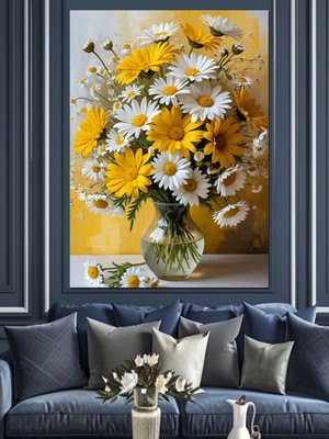 Mushen Studio Mushen Studıo Beyaz Papatya Buketi Dekoratif Kanvas - Mdf Ahşap Tablo