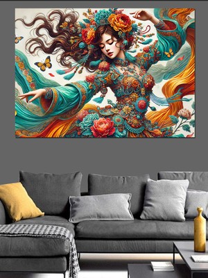 Mushen Studıo Çiçekli Kadın Kompozisyonu Dekoratif Kanvas - Mdf Ahşap Tablo