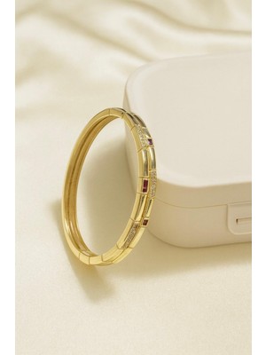 Normadia Pembe ve Beyaz Taşlı Altın Renkli Zarif Şık Bileklik, Işıltılı Tasarım