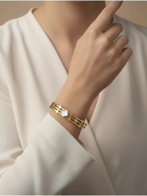 BG Jewellery Vıp Sedefli Yonca Çelik Bileklik