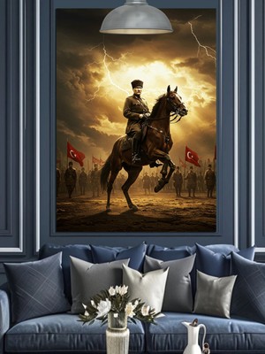 Mushen Studio Mushen Studıo At Üstünde Mustafa Kemal Atatürk Dekoratif Kanvas - Mdf Ahşap Tablo
