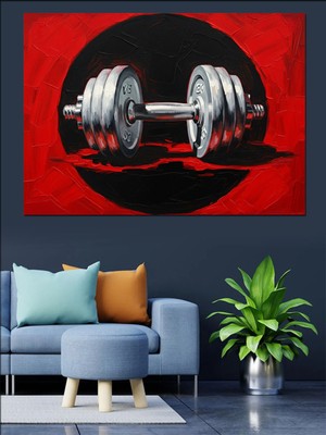 Mushen Studio Mushen Studıo Kırmızı Dambıl Spor Aleti Dekoratif Kanvas - Mdf Ahşap Tablo