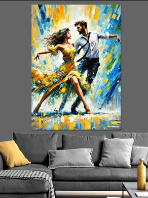 Mushen Studio Mushen Studıo Dans Eden Çift ve Renk Patlaması Dekoratif Kanvas - Mdf Ahşap Tablo