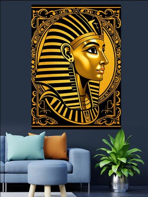 Mushen Studıo Altın Firavun Portresi Dekoratif Kanvas - Mdf Ahşap Tablo