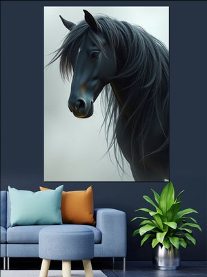 Mushen Studio Mushen Studıo Siyah At Portresi Dekoratif Kanvas - Mdf Ahşap Tablo