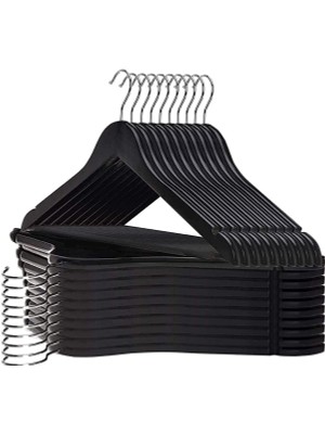 12 Adet Ahşap Görünümlü Plastik Askı, Siyah, Elbise Gömlek Pantolon Kıyafet Askısı Kalın Sağlam Malzeme